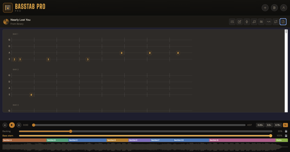 Basstab Pro interface