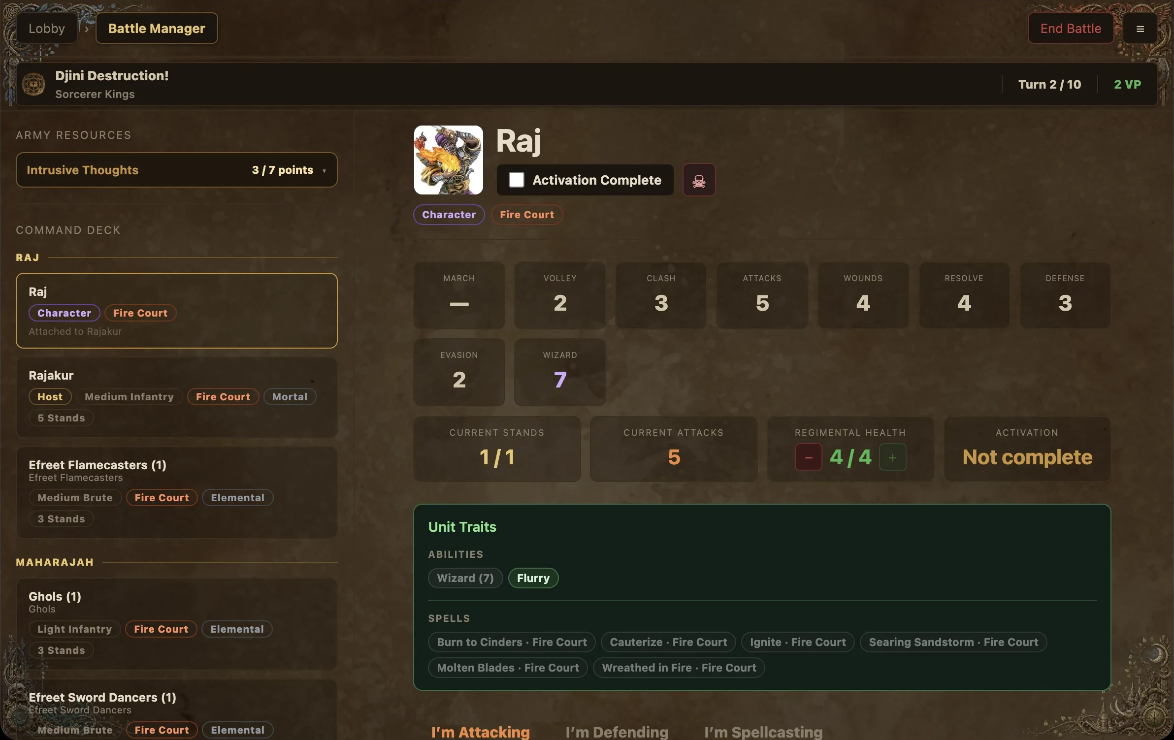 Conquest Battle Manager interface