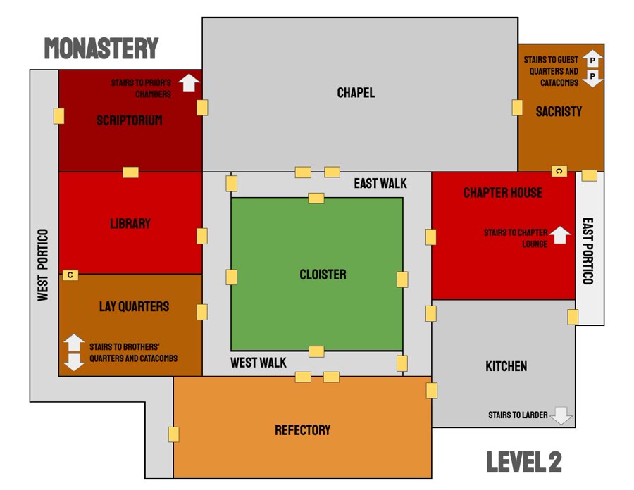 Level two indoor monastery map for the Herding Cats tabletop prototype